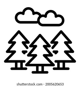 Clouds and spruce trees icon. Outline clouds and spruce vector icon for web design isolated on white background