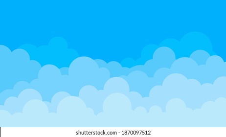 Clouds stacked layers on top light blue sky cartoon flat design landscape background vector illustration.