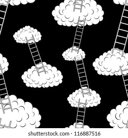 Clouds with stairs, seamless wallpaper, vector illustration