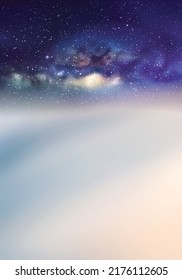 Clouds and starry sky. Natural background with fog waves and Milky Way
