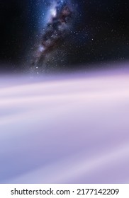 Clouds and starry sky. Natural background with fog waves and Milky Way