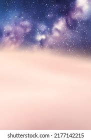 Clouds and starry sky. Natural background with fog waves and Milky Way