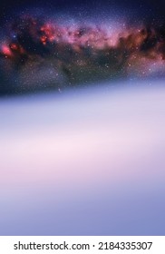 Clouds and starry sky. Natural background with fog waves and Milky Way