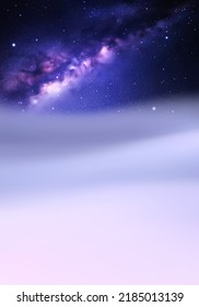 Clouds and starry sky. Natural background with fog waves and Milky Way
