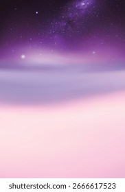 Nuvens e céu estrelado. Fundo natural com ondas de nevoeiro e Via Látea