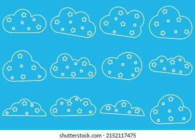 Clouds and stars line icon set. Vector illustration.