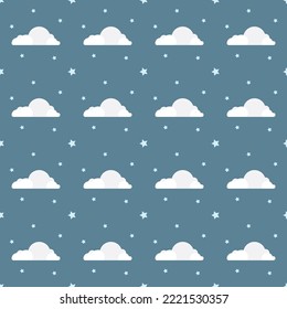 Clouds and stars. Seamless pattern background for fabric.