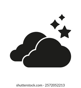 Clouds And Stars Silhouette Icon. Night Sky With Clouds And Shining Stars Glyph Symbol. Sleepy Nighttime Sky. Isolated Vector Illustration.