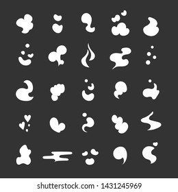 Clouds of steam. Various shapes of steam. Cartoon style
