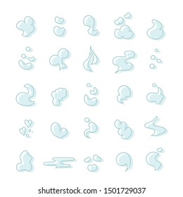 Clouds of steam. Various shapes of steam. Cartoon style