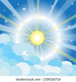 clouds, sun and birds