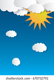 Clouds and the sun in the blue sky. Vector.