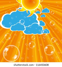 Clouds sun and bubbles vector