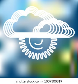 Clouds and sun contour, weather icon - vector illustration