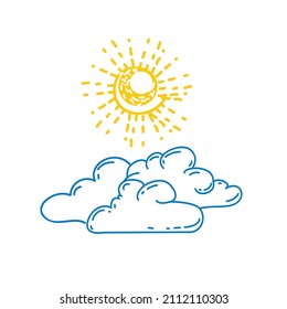 Clouds and sun doodle style art. Childish good weather illustration