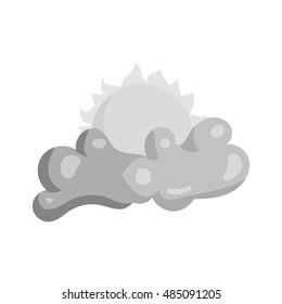 Clouds and sun icon in black monochrome style isolated on white background. Weather symbol vector illustration