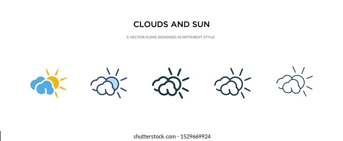 clouds and sun icon in different style vector illustration. two colored and black clouds and sun vector icons designed in filled, outline, line stroke style can be used for web, mobile, ui
