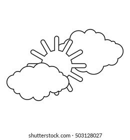 Clouds and sun icon. Outline illustration of clouds and sun vector icon for web