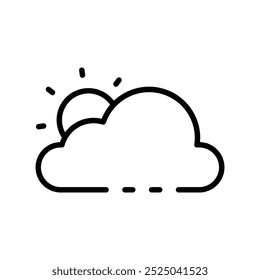 Nubes e icono de sol. Diseño de estilo de contorno aislado sobre fondo blanco