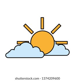 clouds with sun isolated icon
