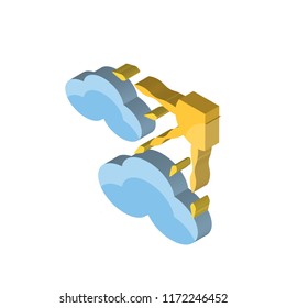 Clouds and sun isometric left top view 3D icon