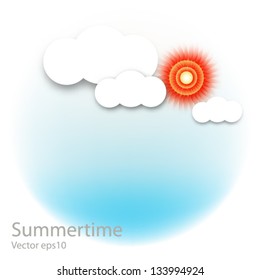 clouds and sun on a blue background