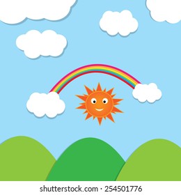 Clouds and sun on blue sky - Vector