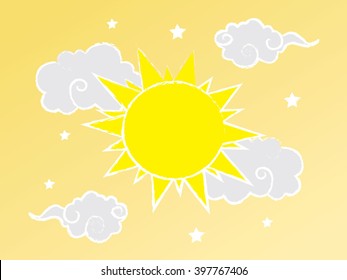 Clouds and sun on blue sky 