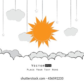 Clouds and sun on blue sky - Vector