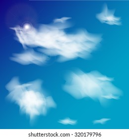 Clouds and sun on the sky, background, vector