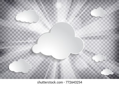 clouds with sun and rays  on a chequered background 