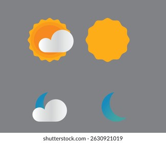 Clouds and sun Set of weather icon isolated on a white background. Sun and clouds logo silhouette design template  Weather Icons Set  Sun, Cloud, Moon, Day , Night Symbols 