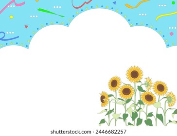 Marco de nubes y girasoles en el cielo azul, fondo pop con Imagen de verano