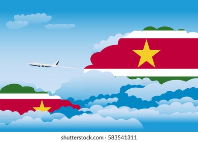Clouds with Suriname Flags, Aeroplane Flying