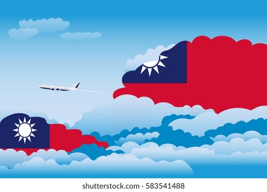 Clouds with Taiwan Flags, Aeroplane Flying