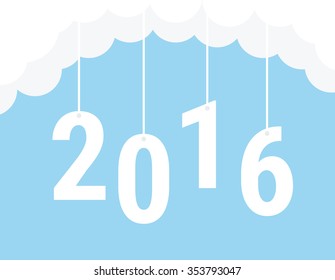 clouds with text 2016 on the blue background. Eps 10 vector file.