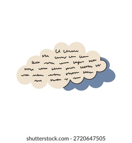 Nuvens com Texto. Formas de céu macias contendo escrita à mão simbolizando pensamentos imaginação fantasia inspiração. Ilustração vetorial