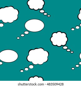 clouds of thoughts on the blue-green background of different round shape, seamless pattern