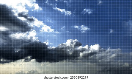 Nubes con textura de azulejo. Ilustración vectorial. Color y blanco y negro.
