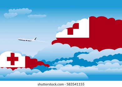 Clouds with Tonga Flags, Aeroplane Flying