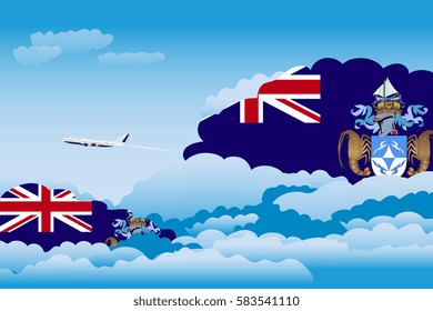 Clouds with Tristan da Cunha Flags, Aeroplane Flying