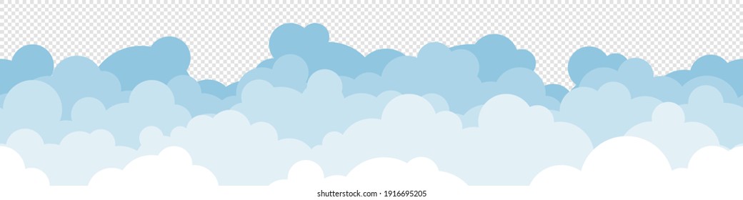 Clouds vector flat seamless template backdrop, sky cloudscape repetitive cloud concept illustration on transparent background.