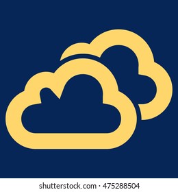 Clouds vector icon. Style is linear flat icon symbol, yellow color, blue background.