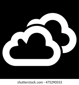 Clouds vector icon. Style is stroke flat icon symbol, white color, black background.