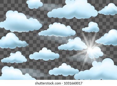 Clouds vector illustration on transparent effect background.