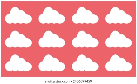 Clouds vector seamless pattern on pink background. Collection of white clouds.