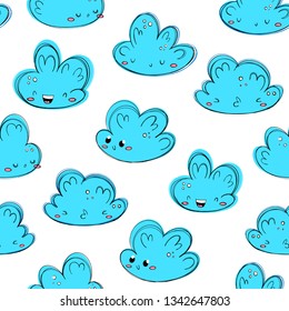 Clouds. Vector seamless pattern in the style of kawaii, Emoji, cartoon. eps 10
