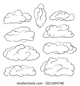 Clouds vector set hand drawn doodle, Line sketch black on white design element