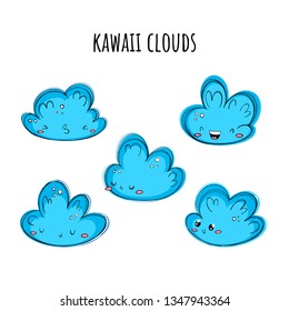 Clouds. Vector set in the style of kawaii, Emoji, cartoon. eps 10