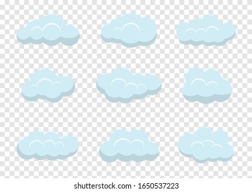 nubes vectores sobre fondo de transparencia, diseño plano de elemento de ilustración en nube para banner